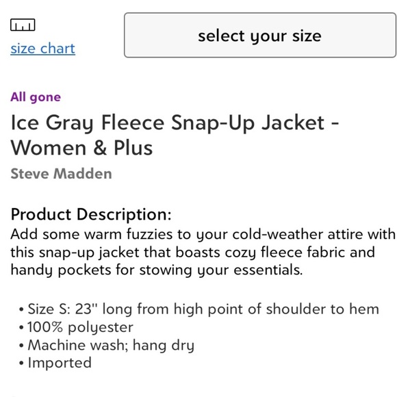 NWT Steve Madden Icy Gray Fleece Snap-Up Jacket Woman’s Size Large - Picture 5 of 5